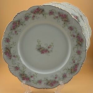 Antique Unmarked Salad / Dessert Porcelain Plates with Gold Rim 4 from 1920s